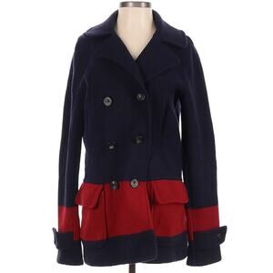 RALPH LAUREN New Geelong Merino wool double breasted peacoat in navy red Size S